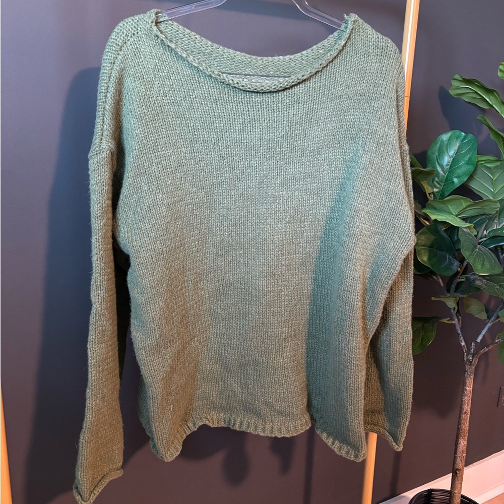 Olive green chunky knit sweater